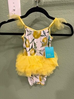Posh Peanut Yellow Lemon Tulle bodysuit 2T